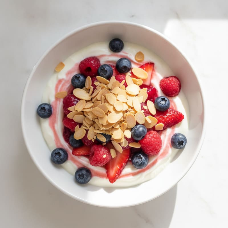 Greek Yogurt Protein Parfait with Mixed Berries and Almonds