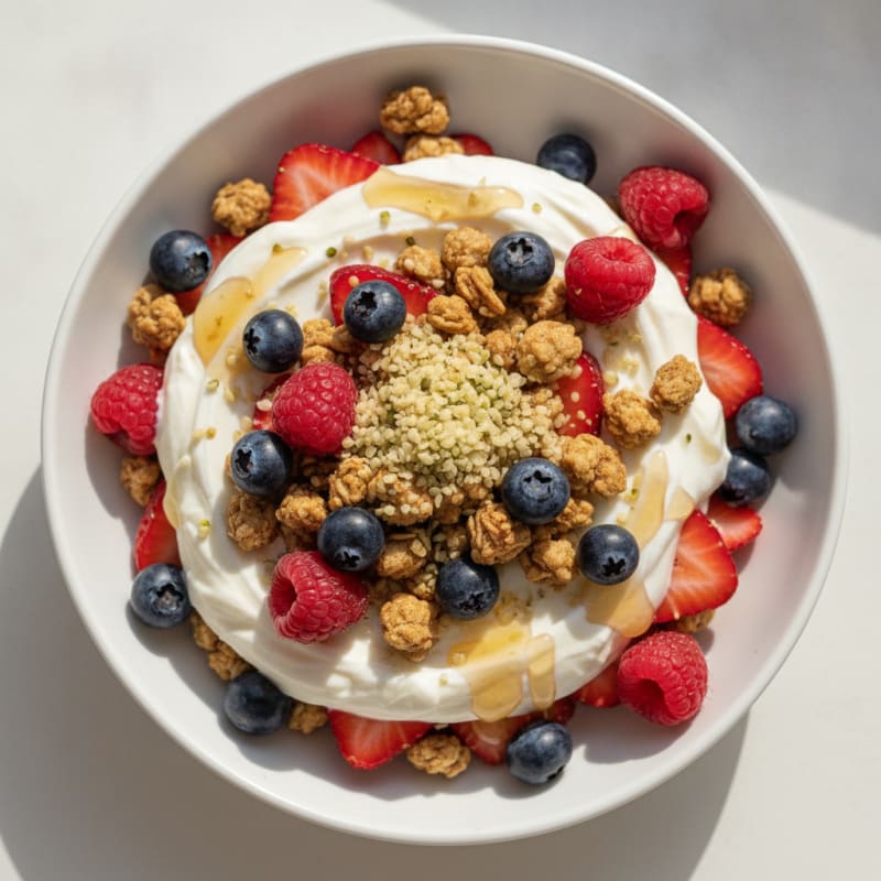 Creamy Greek Yogurt Parfait with Protein Granola and Mixed Berries