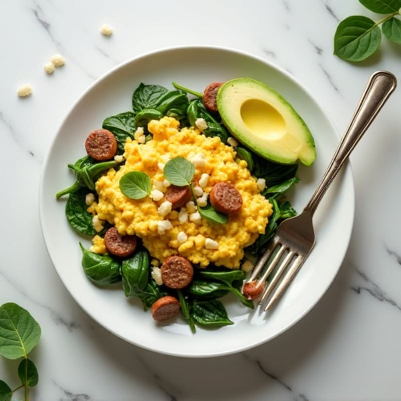 Egg White and Chicken Sausage Scramble with Spinach
