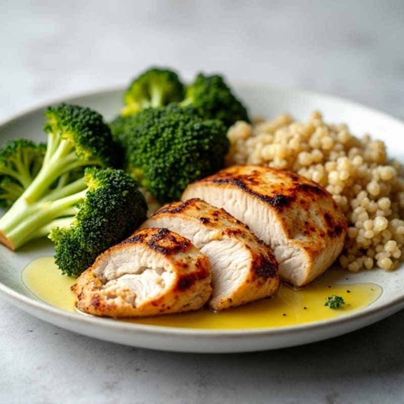 Grilled Chicken Breast with Roasted Broccoli and Quinoa