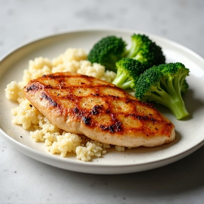 Seared Chicken Breast with Steamed Broccoli and Cauliflower Rice