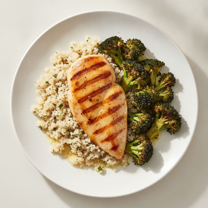 Grilled Chicken Breast with Quinoa and Roasted Broccoli