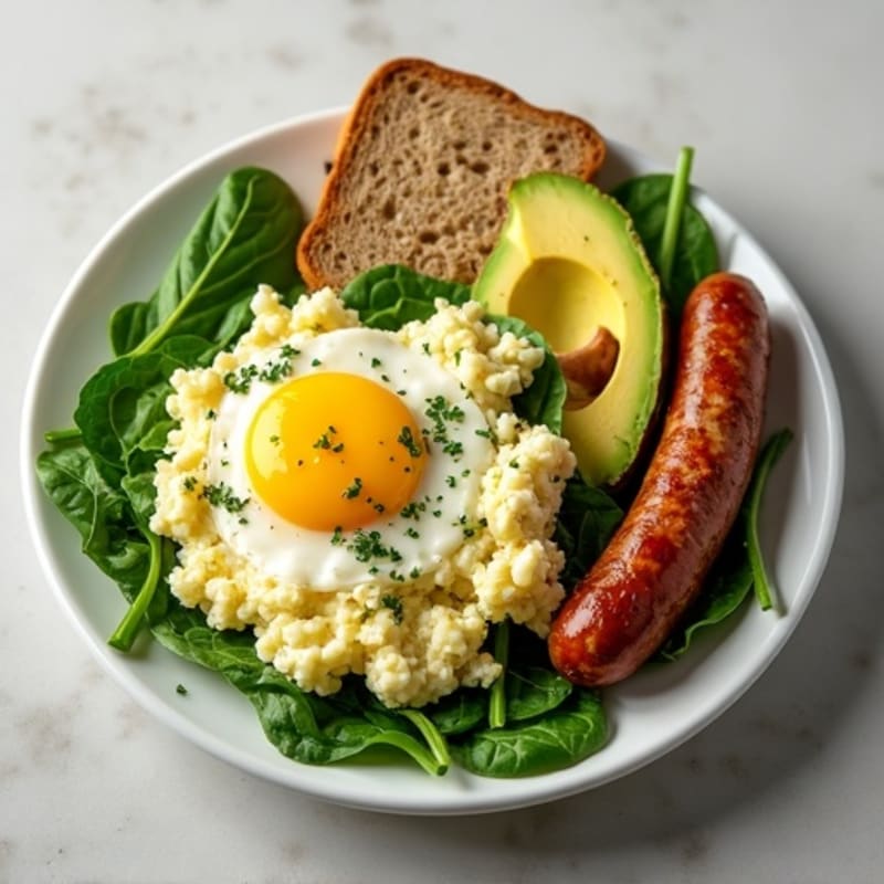 Egg White Spinach Scramble with Turkey Sausage