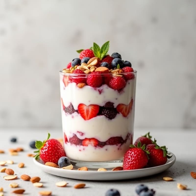 Greek Yogurt Protein Parfait with Mixed Berries and Almonds