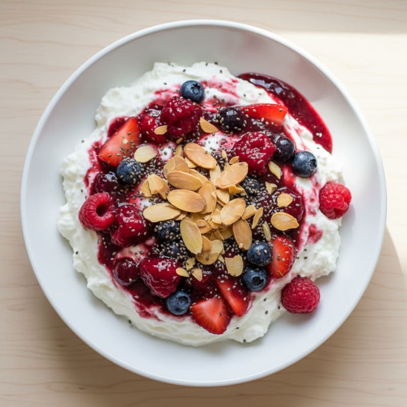 Greek Yogurt Protein Parfait with Mixed Berries and Almonds