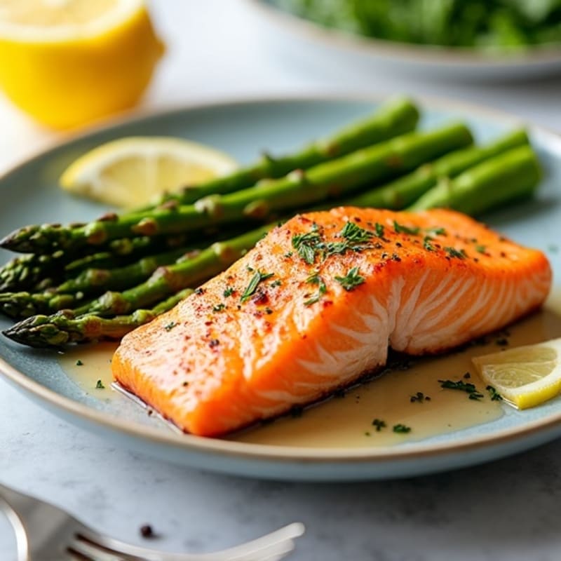 Crispy Pan-Seared Salmon with Roasted Asparagus