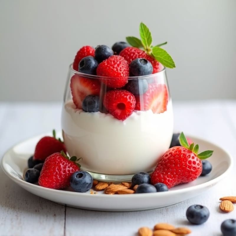 Greek Yogurt Protein Parfait with Mixed Berries and Almonds