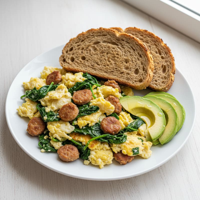 Egg White Scramble with Turkey Sausage and Spinach