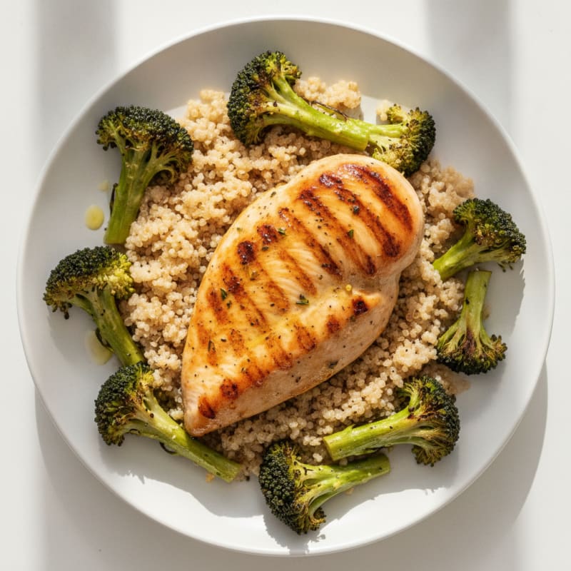 Grilled Chicken Breast with Roasted Broccoli and Quinoa