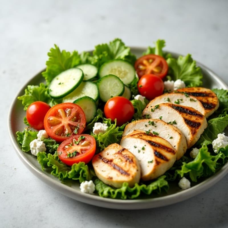 Lemon Herb Chicken Salad with Fresh Vegetables and Feta
