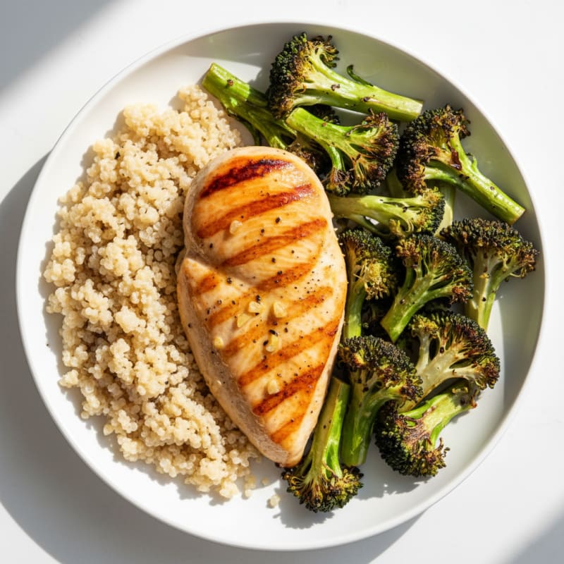 Grilled Chicken Breast with Quinoa and Roasted Broccoli