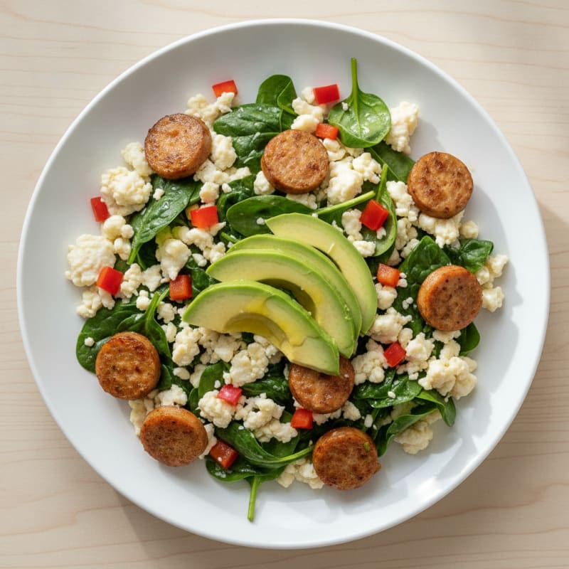 Egg White and Spinach Scramble with Turkey Sausage