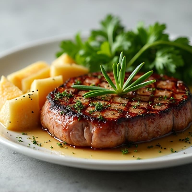 Herb-Crusted Pan Seared Steak with Roasted Garlic