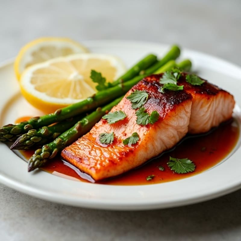 Pan-Seared Teriyaki Glazed Salmon with Roasted Asparagus