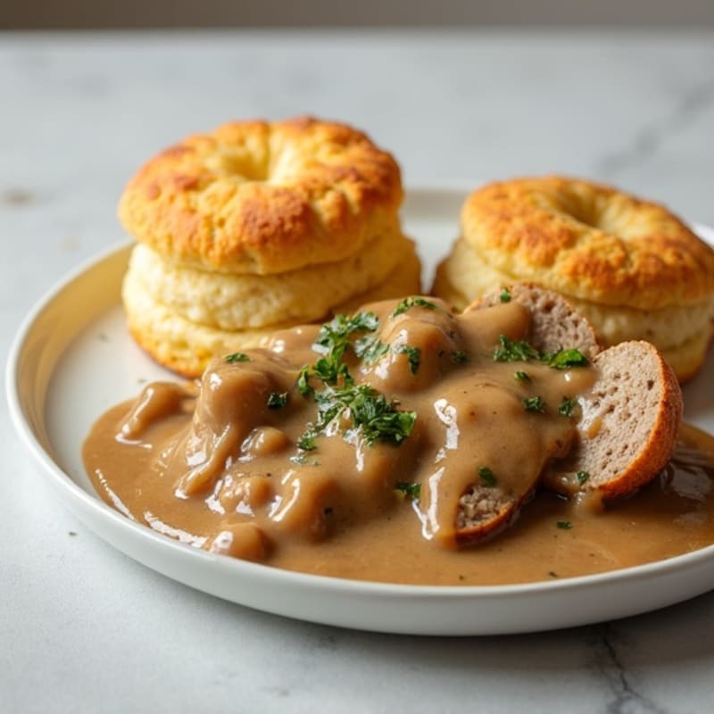 Lean Turkey Sausage Gravy with Fluffy Almond Flour Biscuits