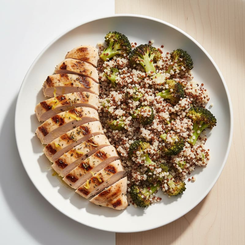 Grilled Chicken Breast with Quinoa and Roasted Broccoli