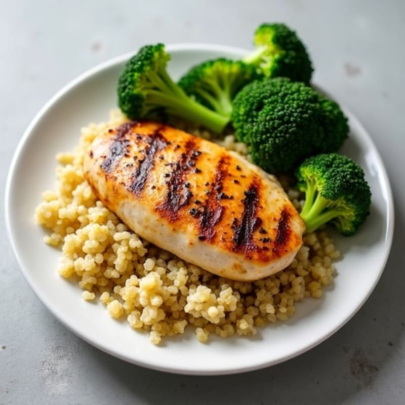 Grilled Chicken Breast with Quinoa and Steamed Broccoli