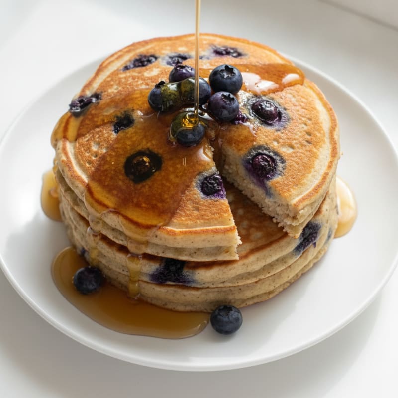 Blueberry Ricotta Pancakes with Maple Syrup