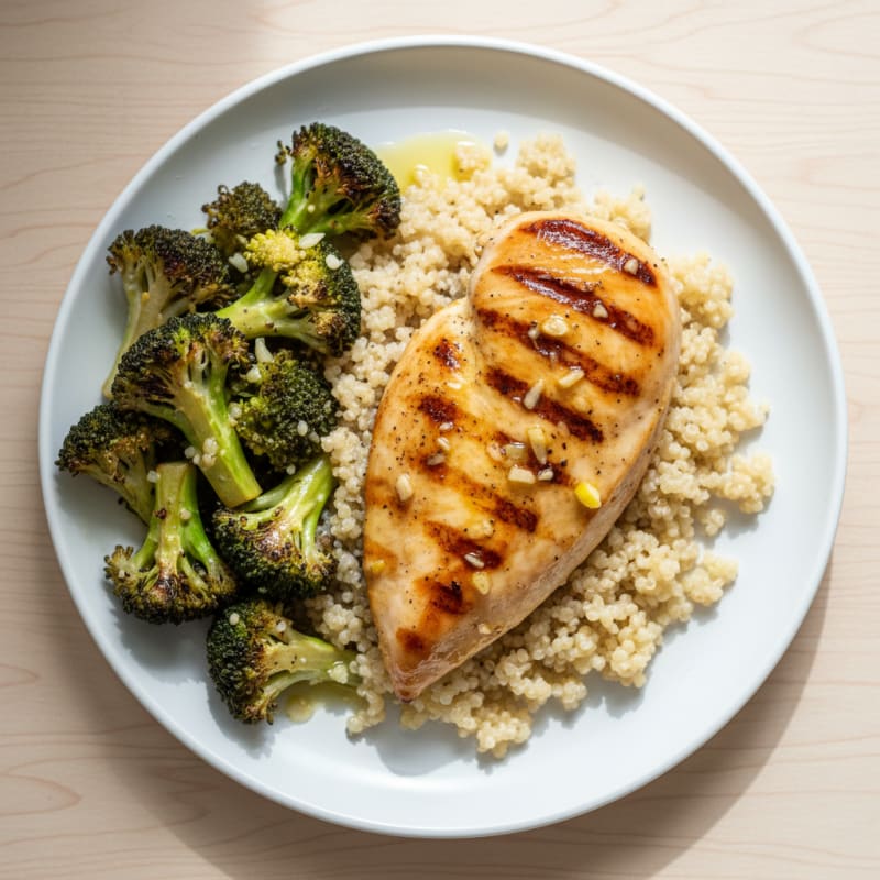 Grilled Chicken Breast with Quinoa and Roasted Broccoli
