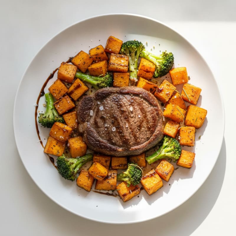 Roasted Steak with Pumpkin and Sweet Potato