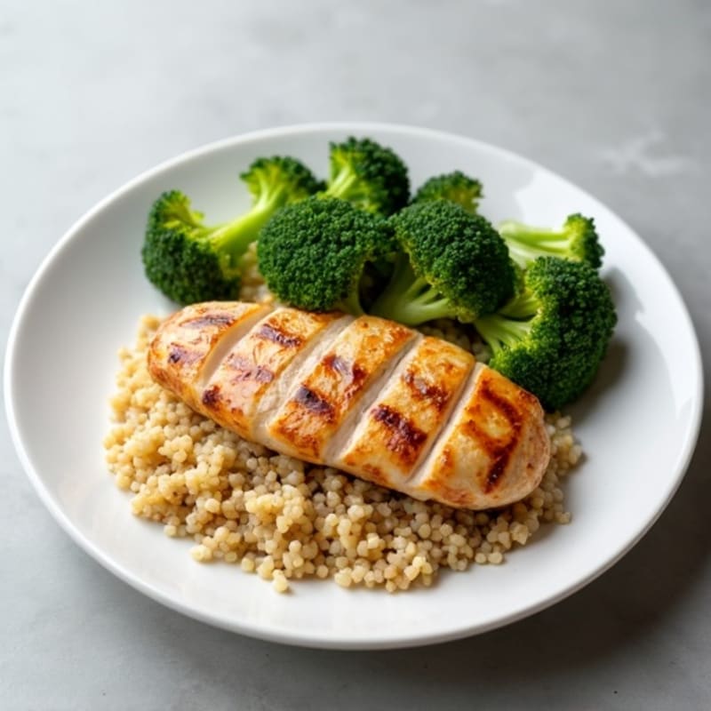 Grilled Chicken Breast with Steamed Broccoli and Quinoa