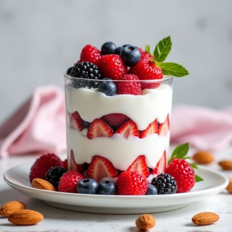 Greek Yogurt Protein Parfait with Mixed Berries and Almonds