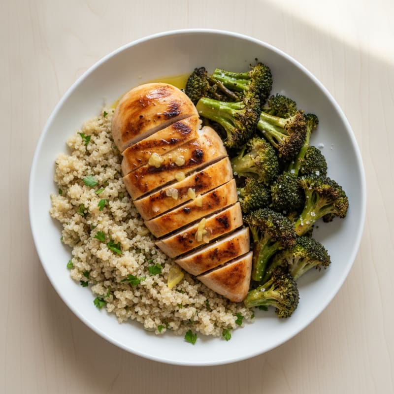 Grilled Chicken Breast with Quinoa and Roasted Broccoli