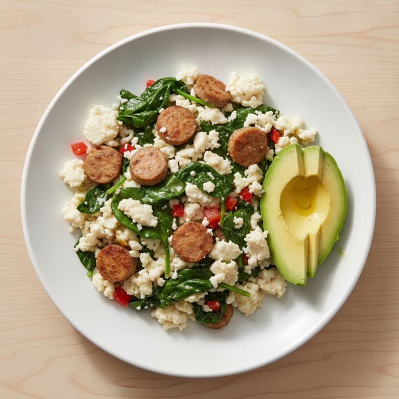Egg White Scramble with Turkey Sausage and Spinach