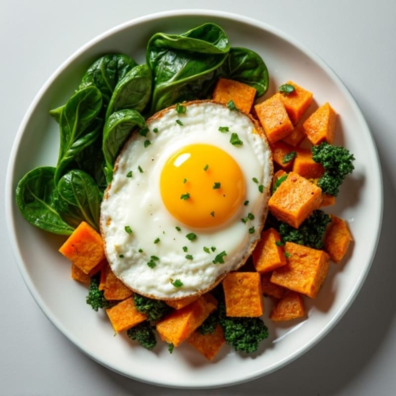 Cottage Cheese Scramble with Spinach and Roasted Sweet Potato