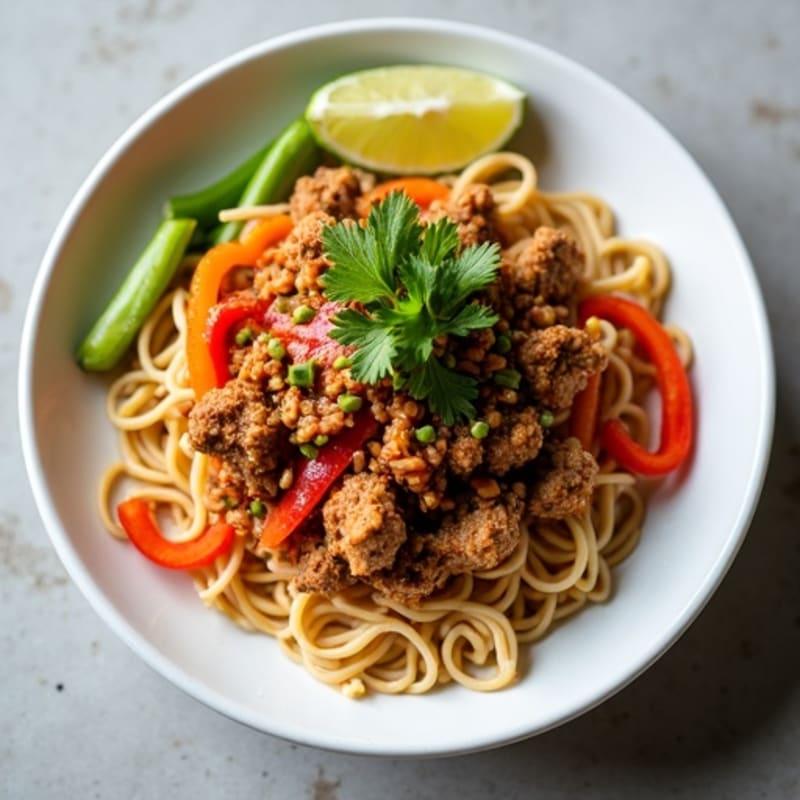 Spicy Ginger-Garlic Ground Pork Noodle Bowl