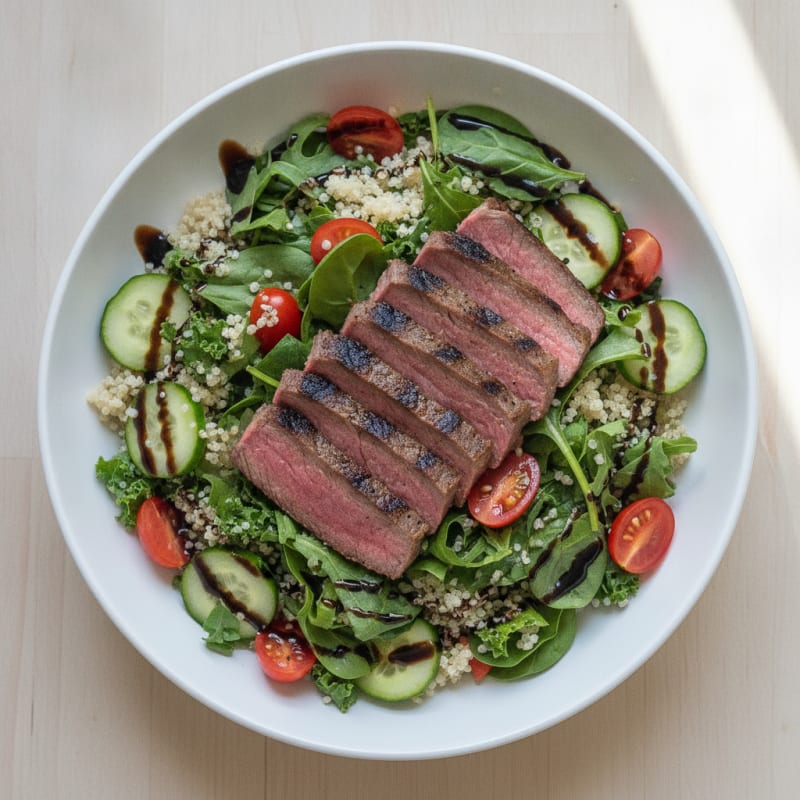 Grilled Steak Salad with Mixed Greens and Quinoa