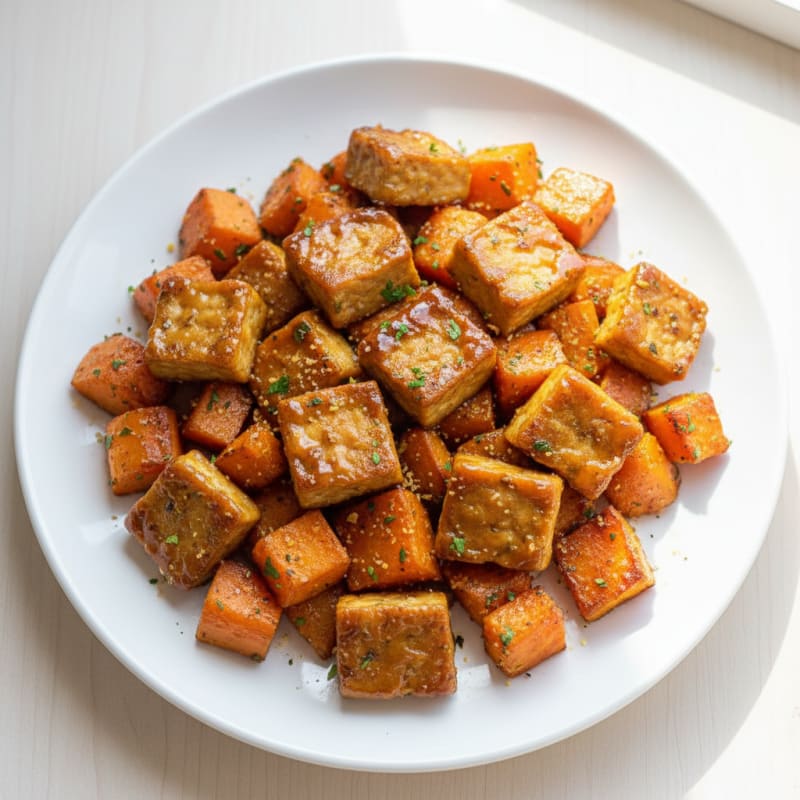 Maple-Glazed Tempeh with Roasted Root Vegetables