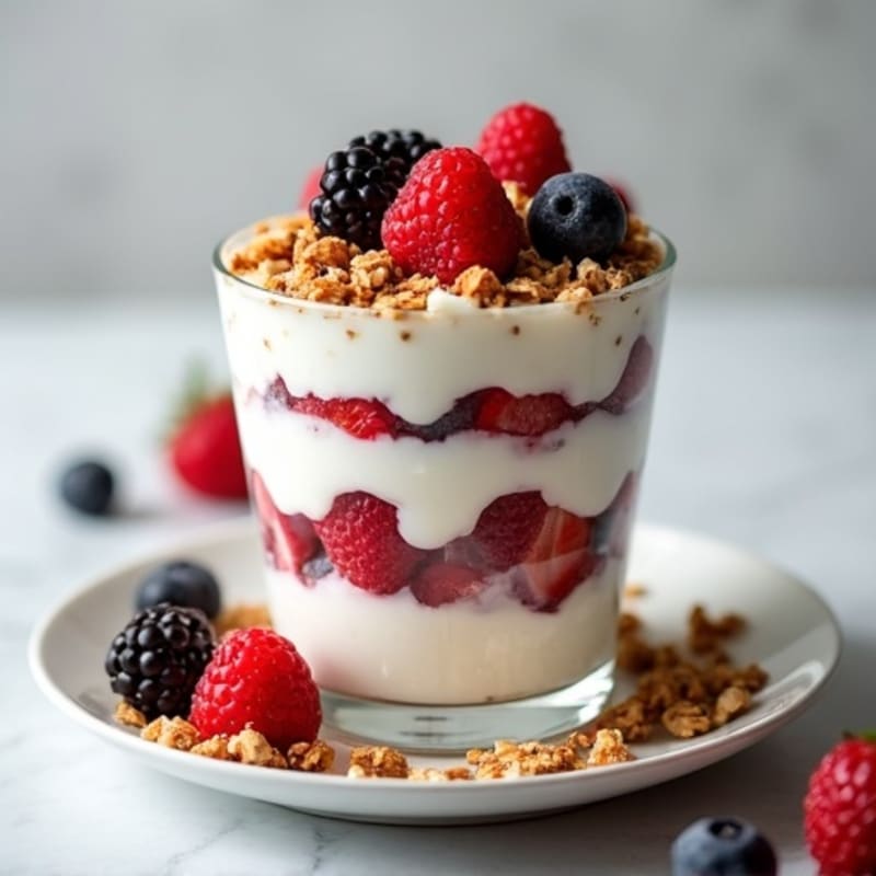 Greek Yogurt Protein Parfait with Mixed Berries and Almonds