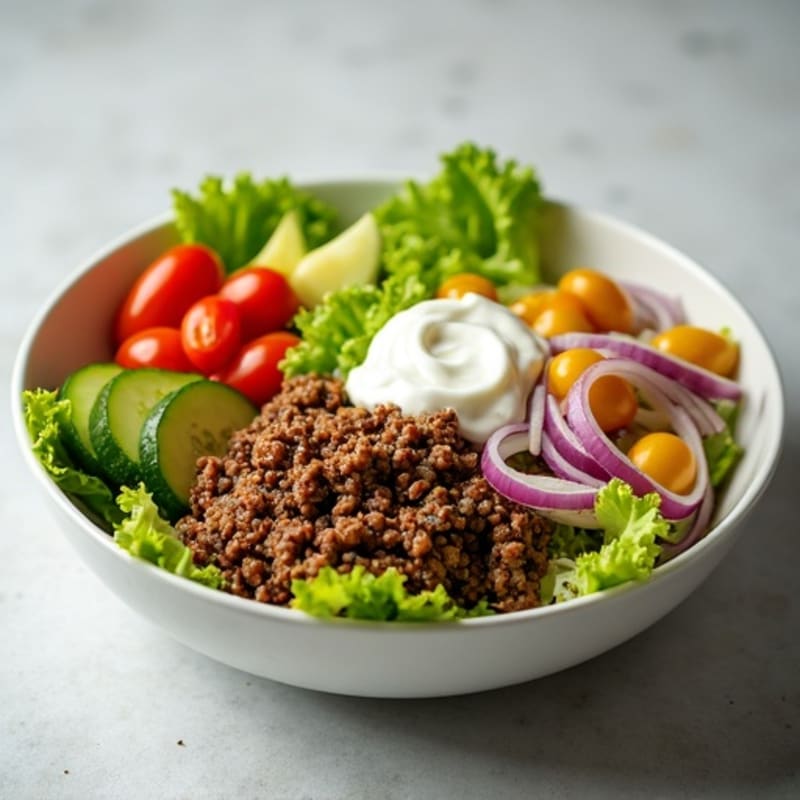 Lean Ground Beef Burger Bowl with Fresh Veggies and Tangy Special Sauce