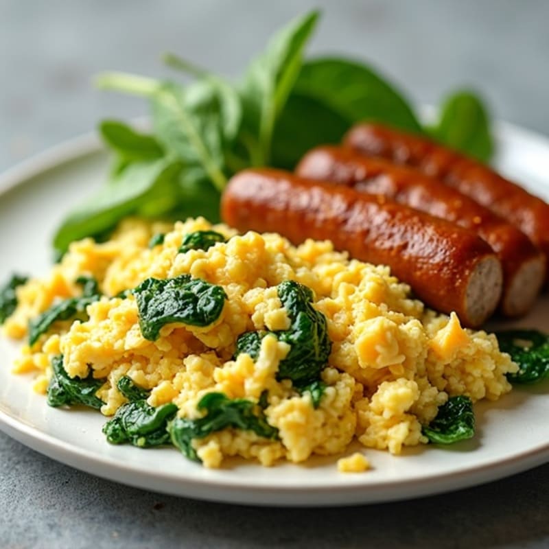 Egg White and Spinach Scramble with Turkey Sausage