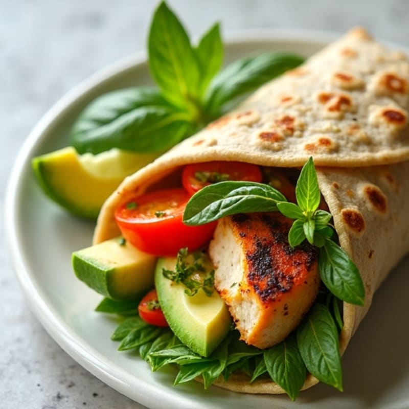 Grilled Herb Chicken and Avocado Wrap with Crunchy Vegetables