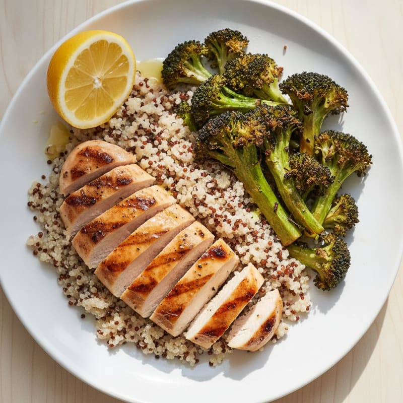 Grilled Chicken Breast with Quinoa and Roasted Broccoli