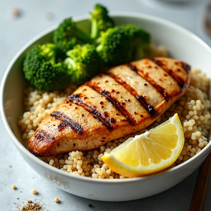 Grilled Chicken and Quinoa Bowl with Roasted Broccoli