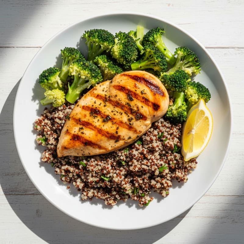 Grilled Chicken Breast with Quinoa and Steamed Broccoli