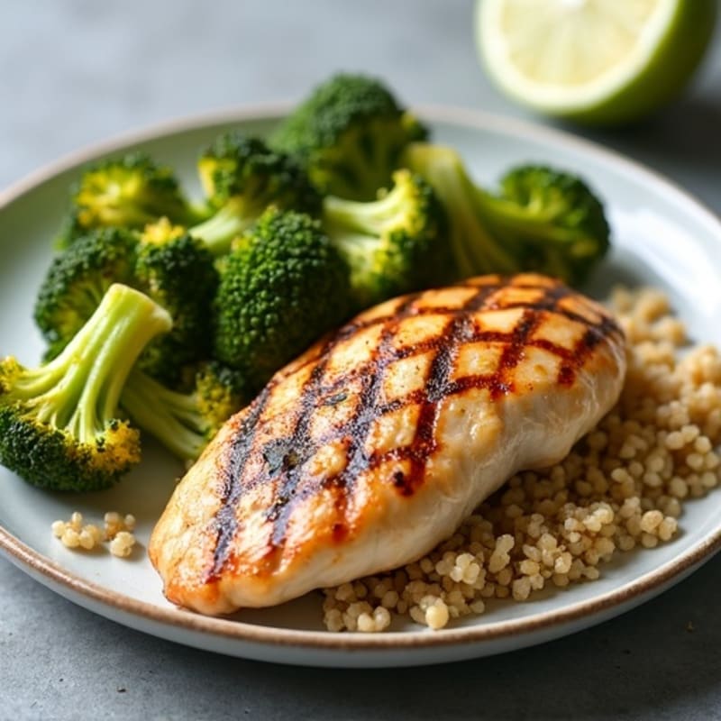 Grilled Chicken Breast with Quinoa and Roasted Broccoli