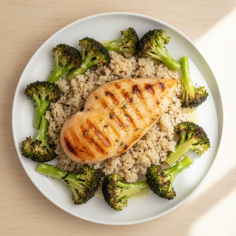 Grilled Chicken Breast with Roasted Broccoli and Quinoa