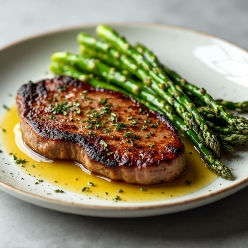 Garlic Herb Pan-Seared Steak with Roasted Asparagus