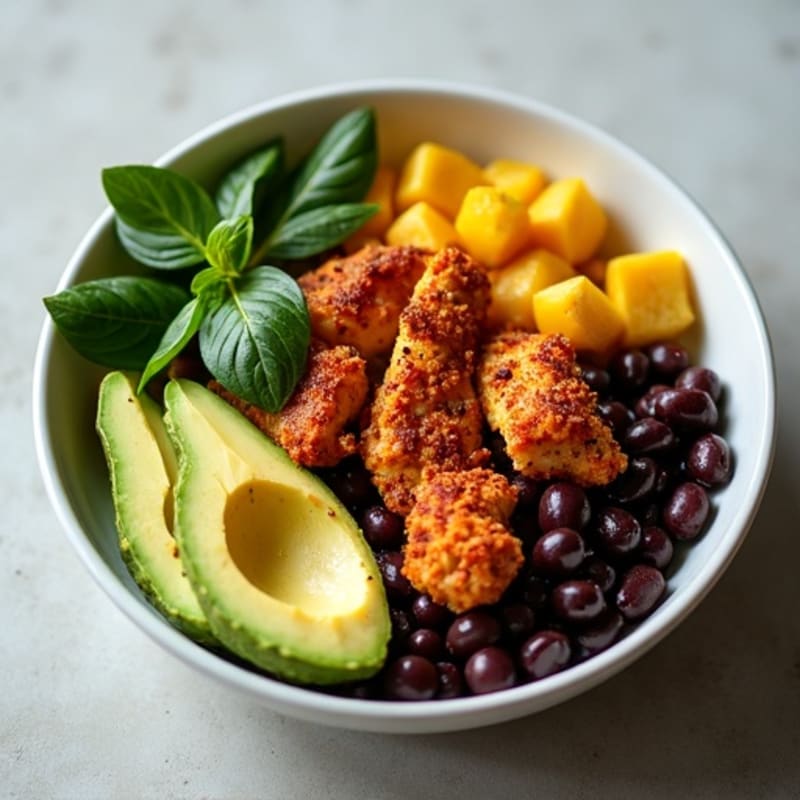 Crispy Chipotle Chicken Bowl with Black Beans and Fresh Avocado