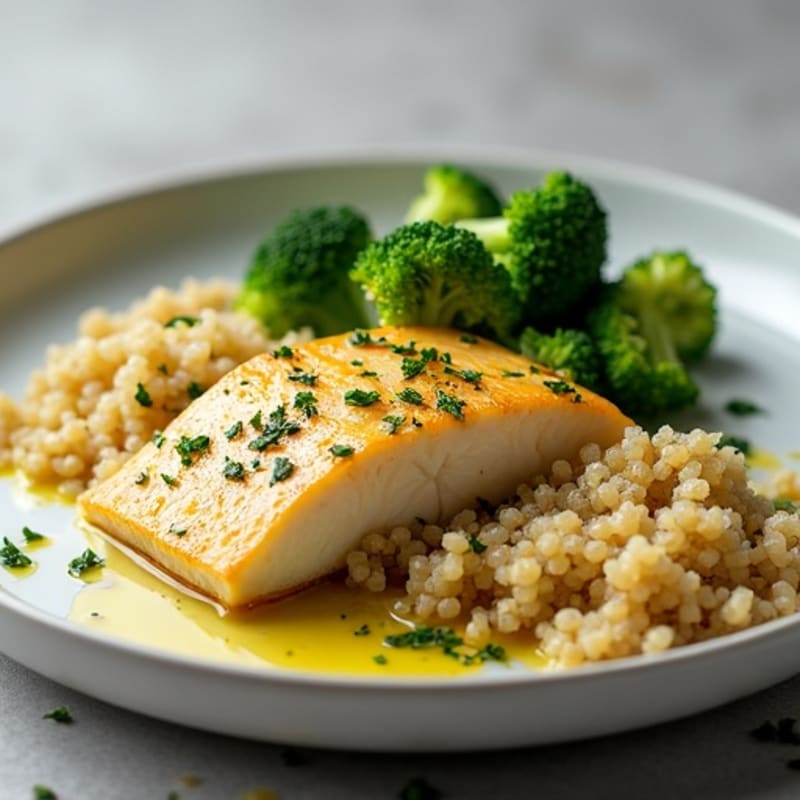 Herb-Baked Cod with Steamed Broccoli and Quinoa