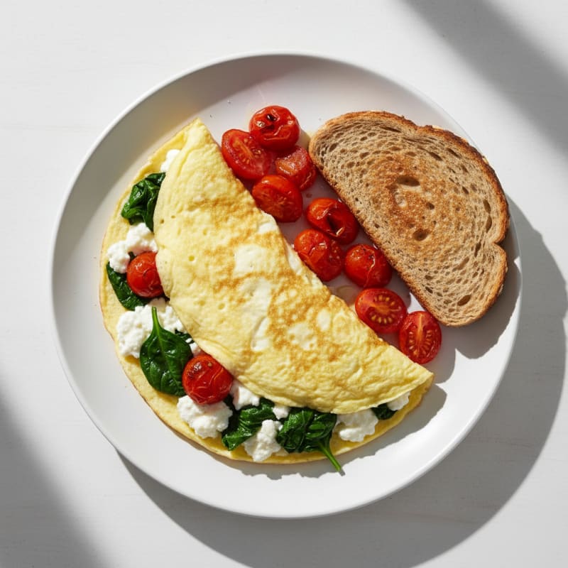 Egg White Spinach Omelet with Cottage Cheese and Cherry Tomatoes