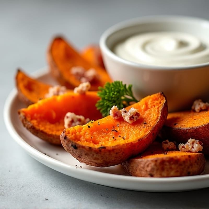 Crispy Sweet Potato Wedges with Turkey Bacon Crumbles