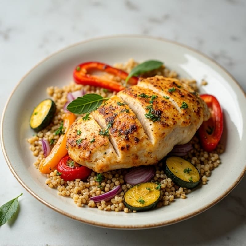 Lemon-Herb Chicken with Fluffy Quinoa and Roasted Vegetables