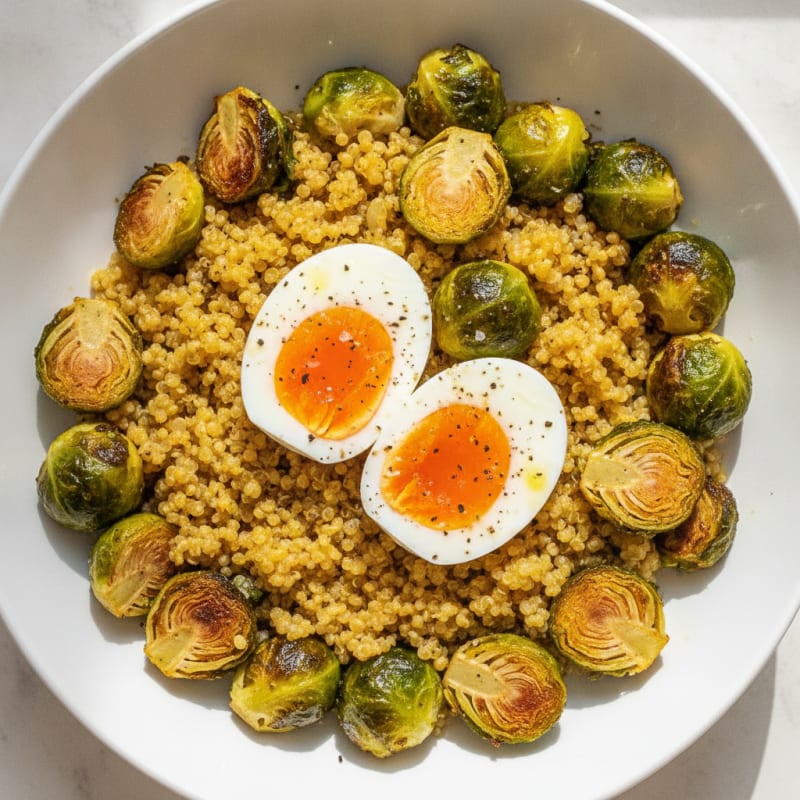 Boiled Egg & Quinoa Bowl with Roasted Brussels Sprouts