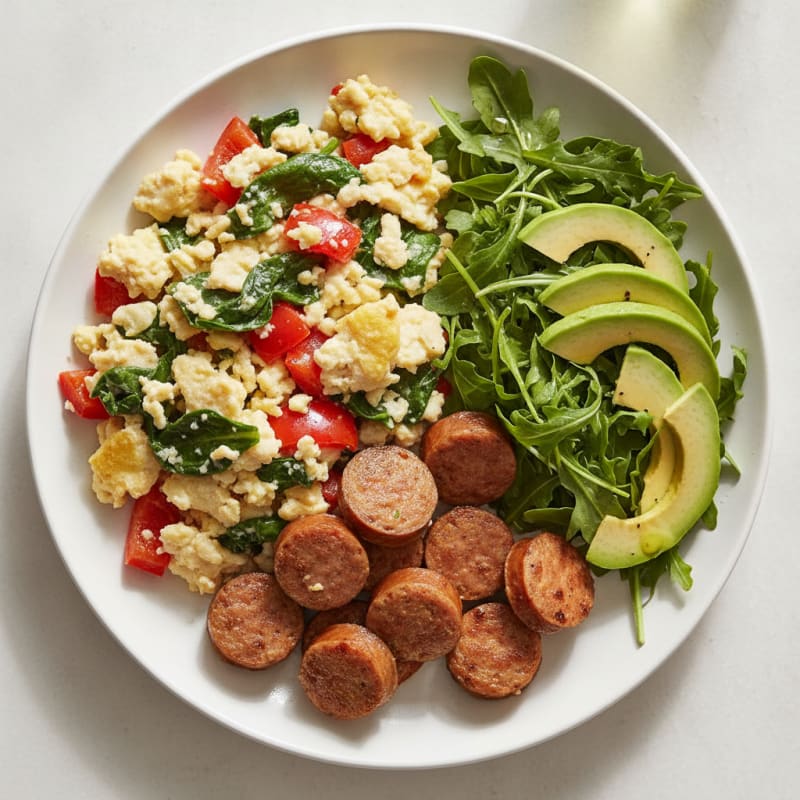 Egg White Vegetable Scramble with Turkey Sausage