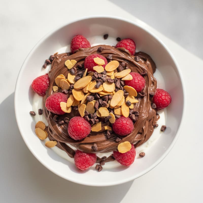 Chocolate Protein Greek Yogurt Parfait with Almonds